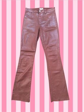 L'AGENCE Ruth Coated Straight Leg Jeans in Red Wine Color